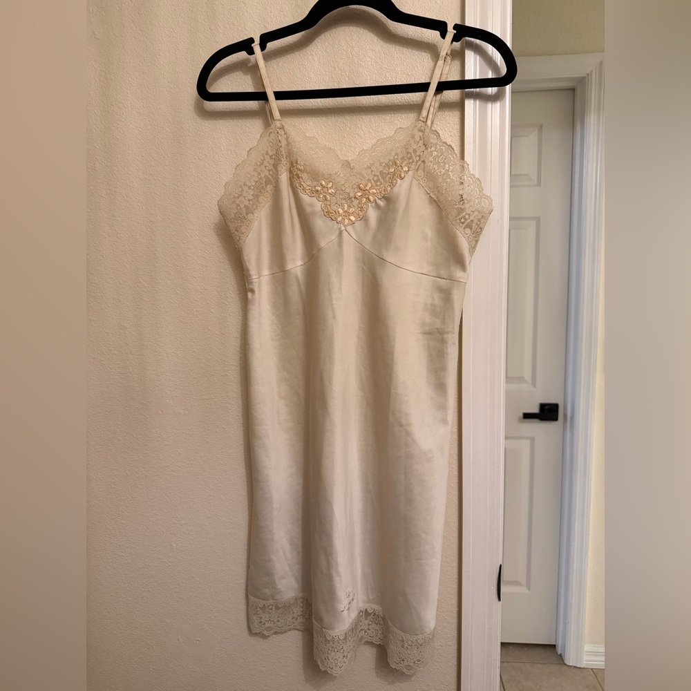 Christian Dior Cream Lace Trim Slip Dress